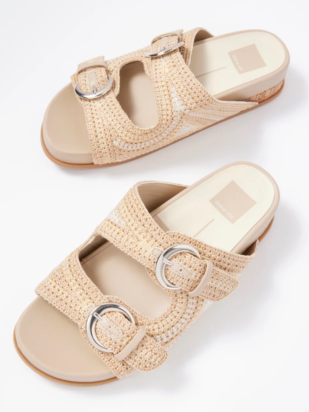 Dolce Vita Ralli Beige Crochet Double-Buckle Slide Sandals - Women's, Size 6